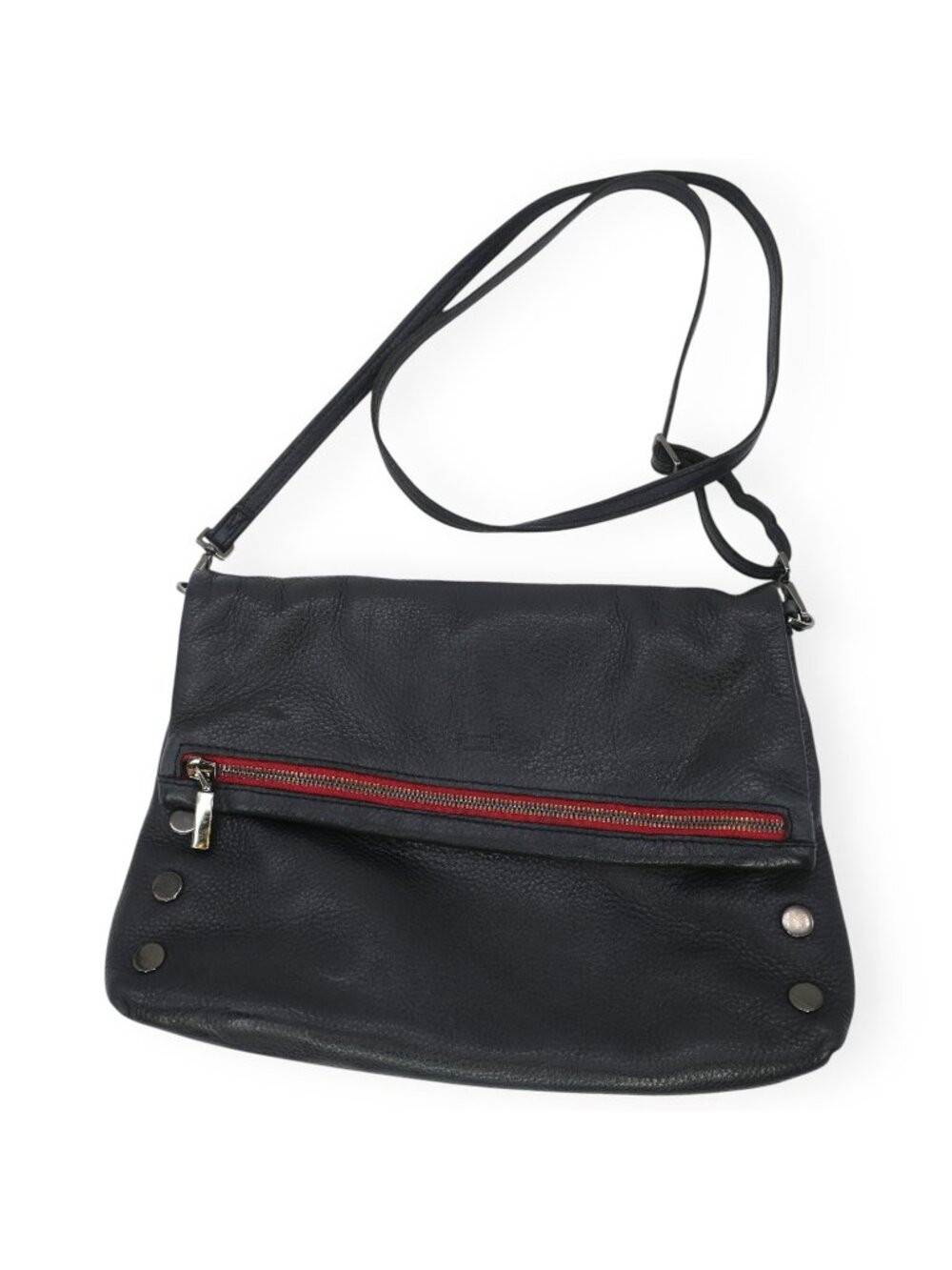 Hammett VIP Medium Purse Black Pebbled Leather Gunmetal Fold-over Crossbody Bag